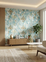 British palace theme elegant blue with golden design wallpaper 57sqft