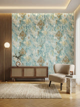 British palace theme elegant blue with golden design wallpaper 57sqft