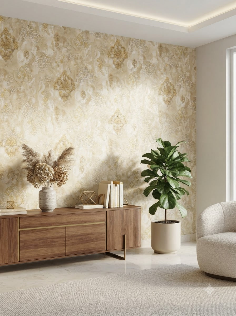 Premium Inspired Damask Wallpaper 57SQFT (sticking glue packet free )