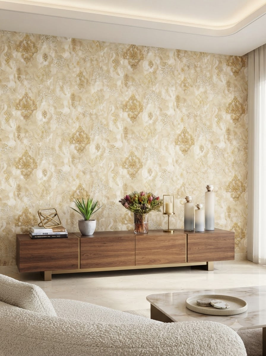 Premium Inspired Damask Wallpaper 57SQFT (sticking glue packet free )