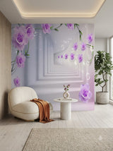 Customize Luxury 3D Purple Rose Tunnel Wallpaper ( pesting glue packet free inside )