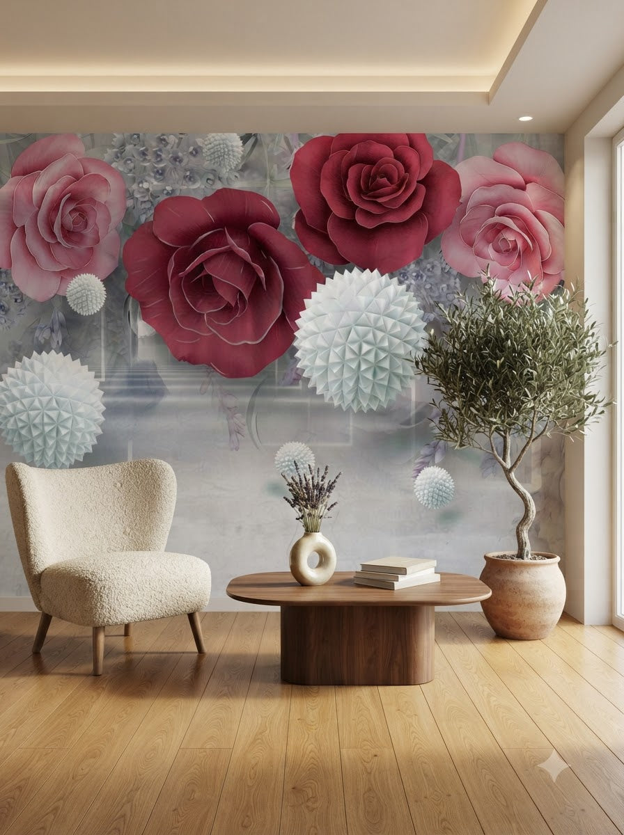 customize Luxury 3D Floral Rose Wallpaper ( sticking glue packet free inside )