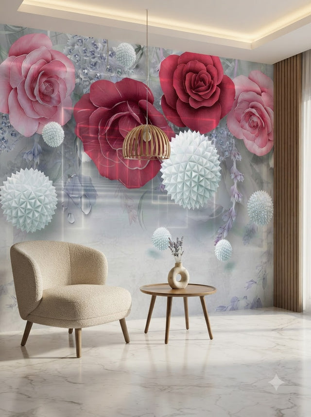 customize Luxury 3D Floral Rose Wallpaper ( sticking glue packet free inside )