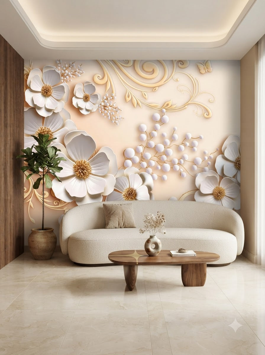 Customize Luxury 3D Floral Wallpaper ( pesting glue packet free inside )