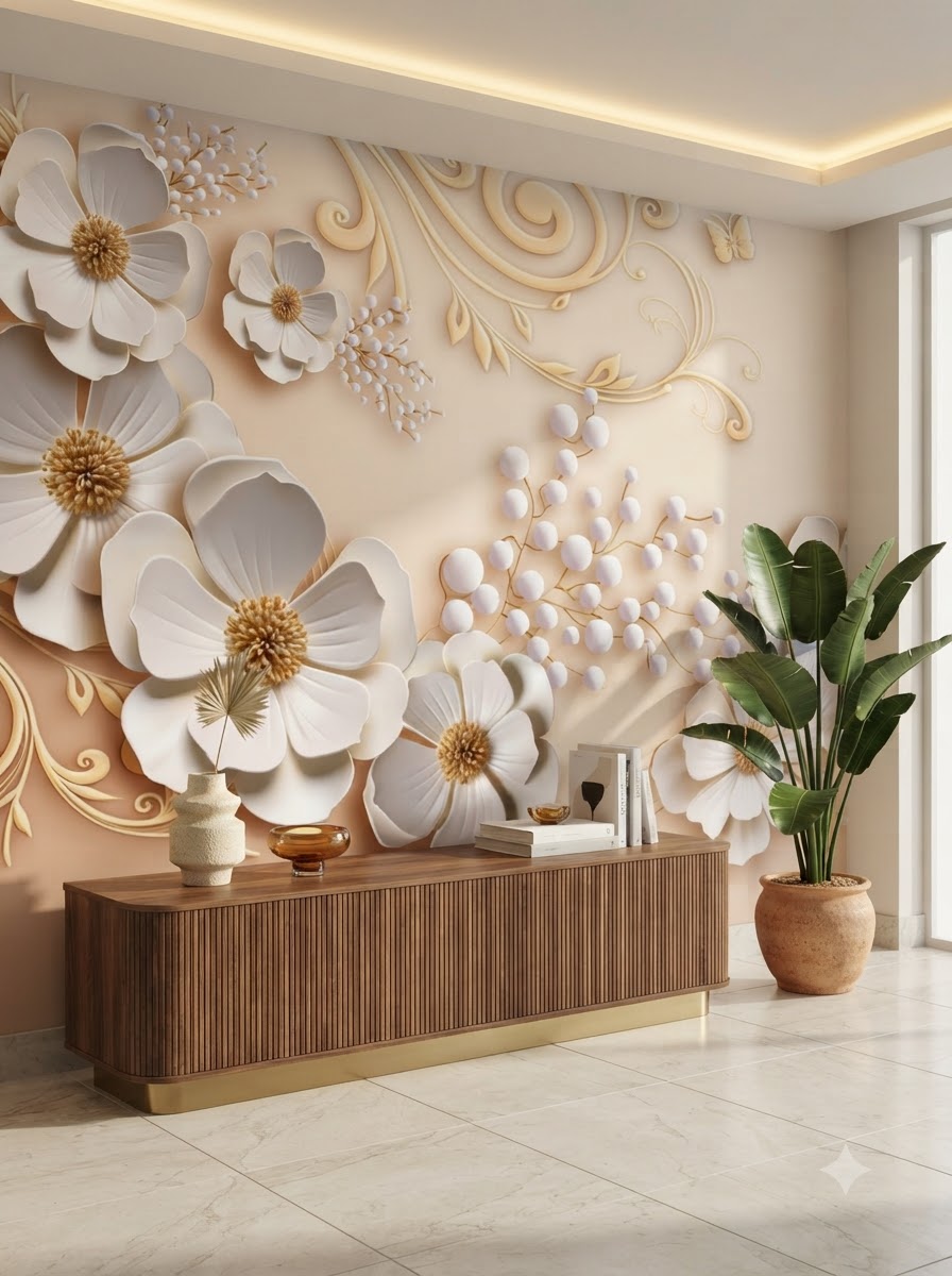 Customize Luxury 3D Floral Wallpaper ( pesting glue packet free inside )