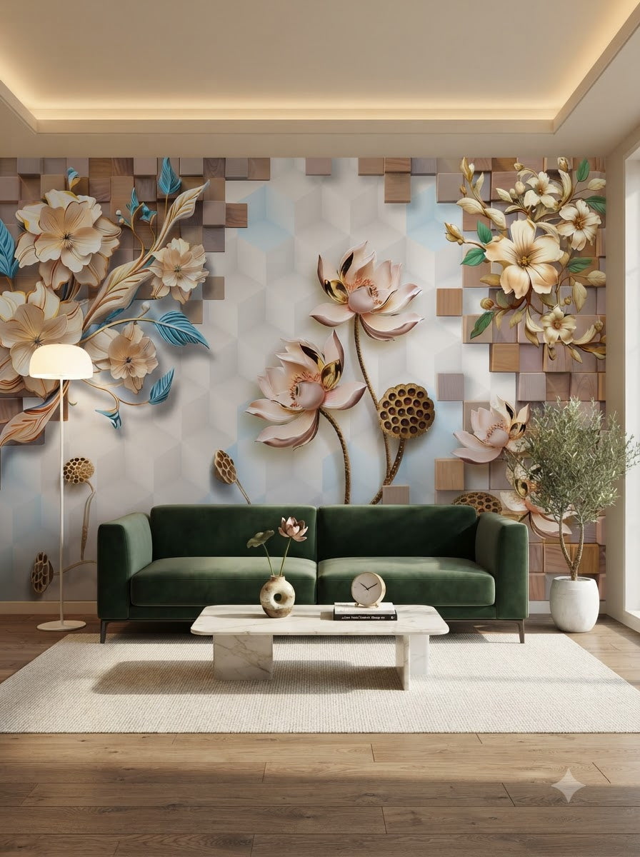 Customize Luxury 3D Floral Wallpaper ( pesting glue packet free inside )
