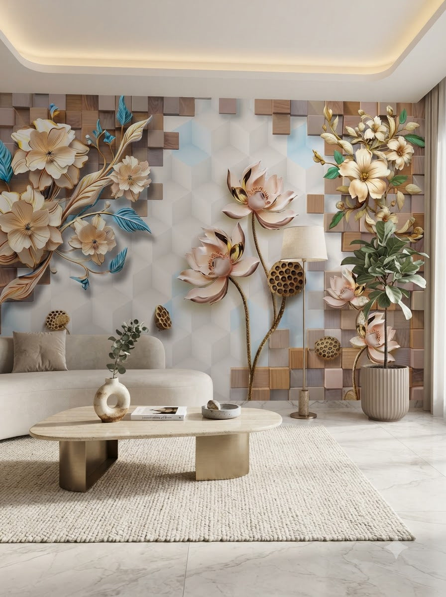 Customize Luxury 3D Floral Wallpaper ( pesting glue packet free inside )