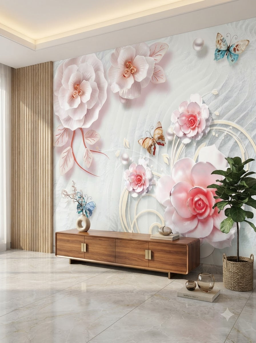 Customize Luxury 3D Floral Wallpaper ( pesting glue packet free inside )