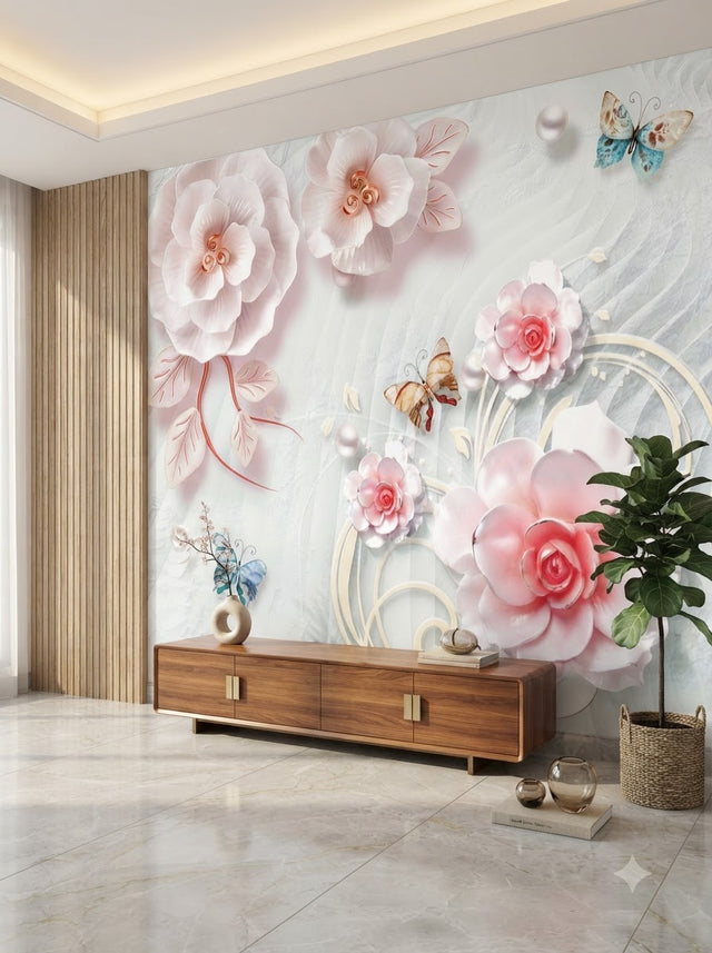 Customize Luxury 3D Floral Wallpaper ( pesting glue packet free inside )