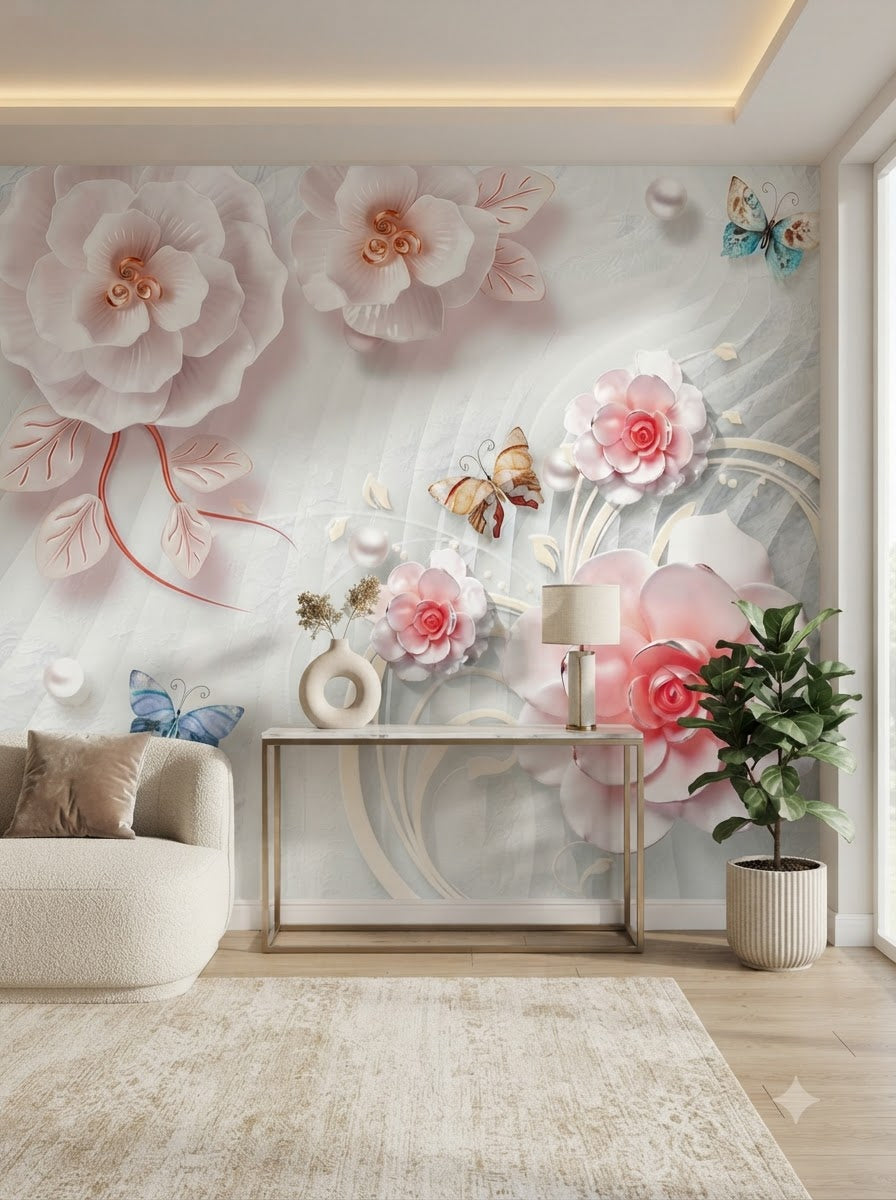 Customize Luxury 3D Floral Wallpaper ( pesting glue packet free inside )