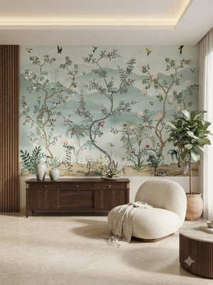 Customize Luxury Chinoiserie garden wallpaper ( pesting glue packet free inside )