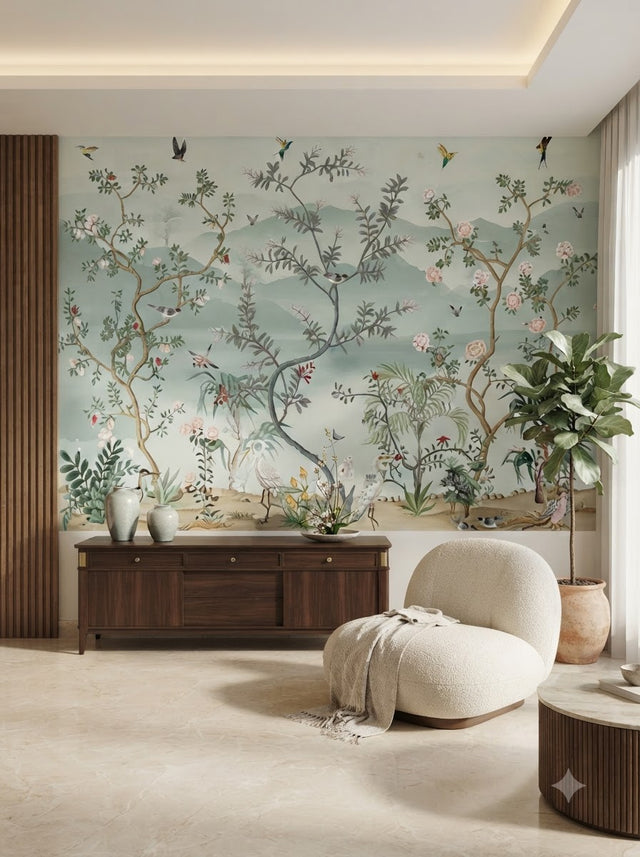 Customize Luxury Chinoiserie garden wallpaper ( pesting glue packet free inside )
