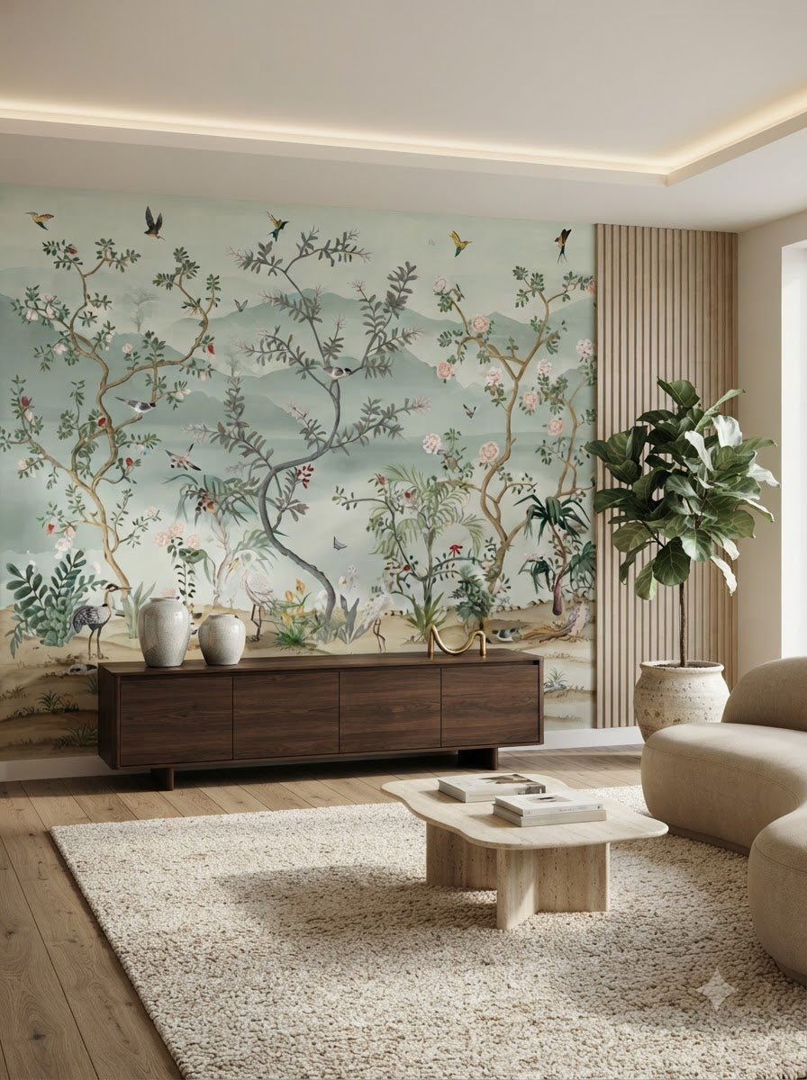Customize Luxury Chinoiserie garden wallpaper ( pesting glue packet free inside )