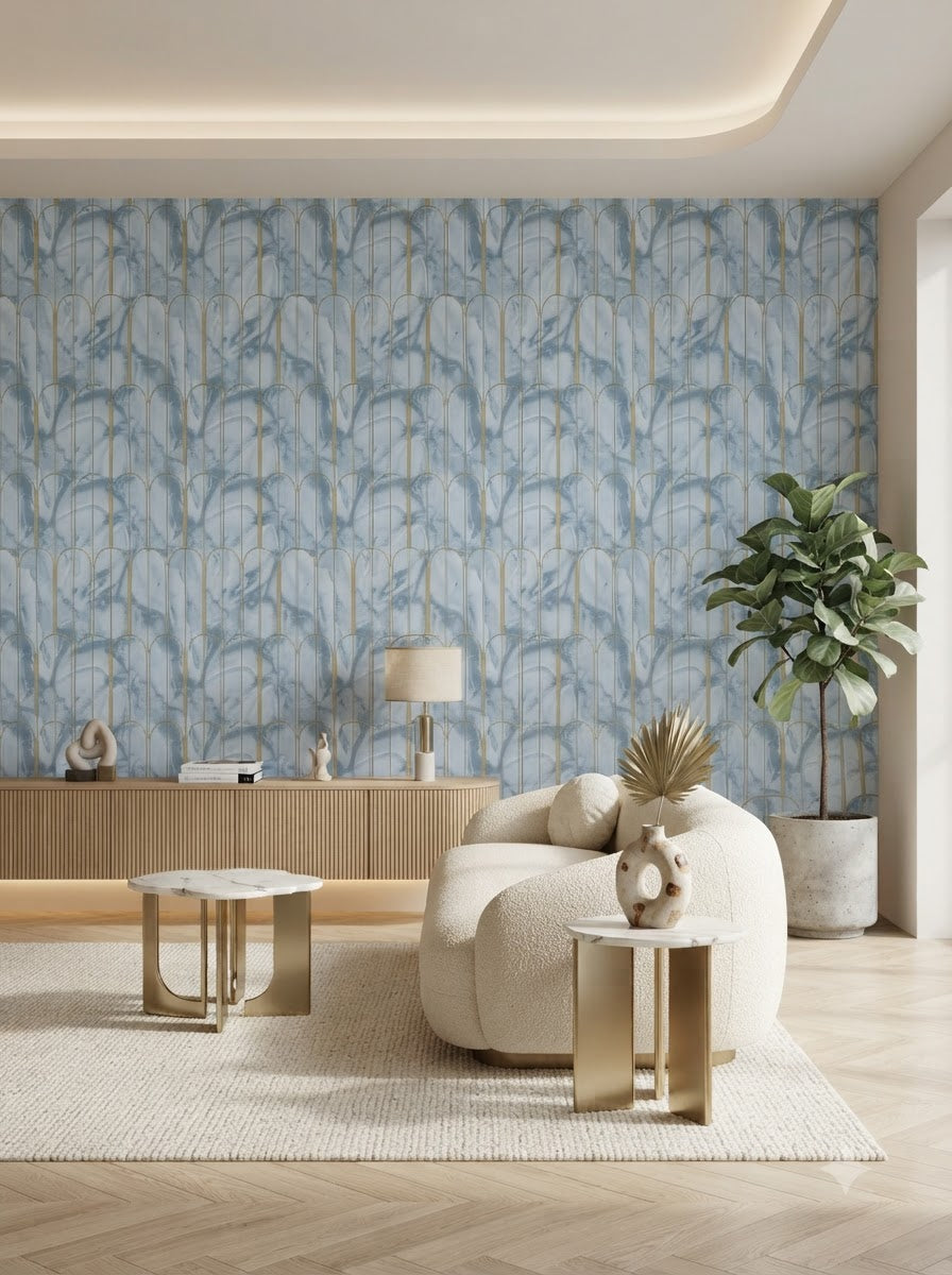 Luxury Blue Marble Geometric Wallpaper 57sqft ( sticking  glue packet free inside)