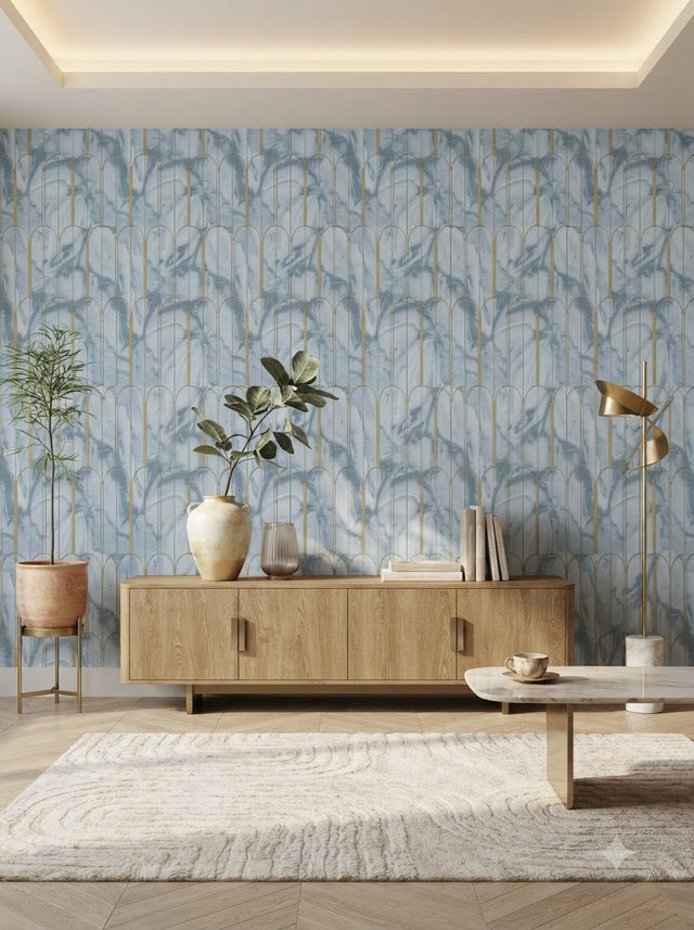 Luxury Blue Marble Geometric Wallpaper 57sqft ( sticking  glue packet free inside)
