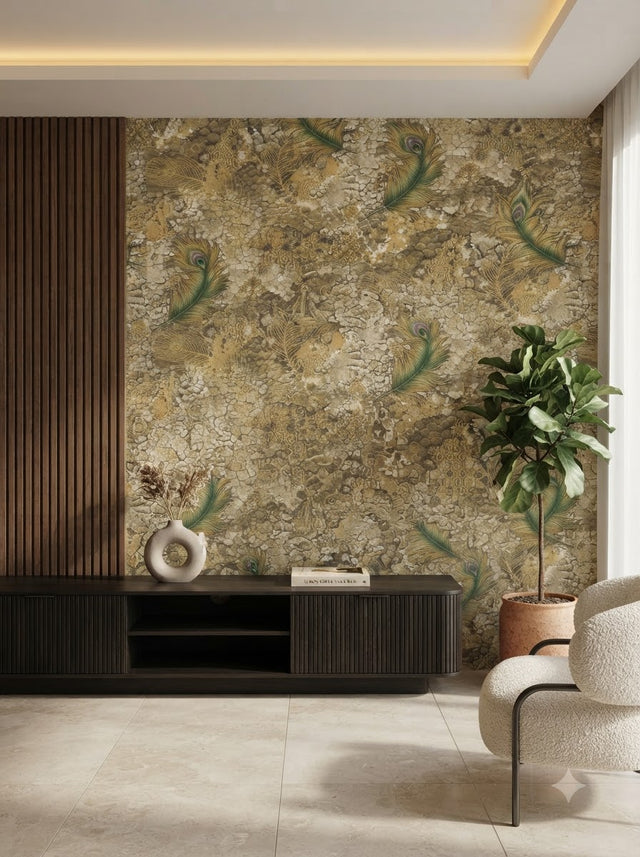 Luxury Peacock Feather Wallpaper –  57sqft ( sticking  glue packet free inside)