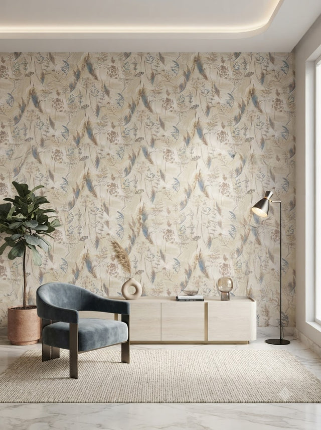 Luxury Botanical Feather Wallpaper 57sqft ( sticking  glue packet free inside)