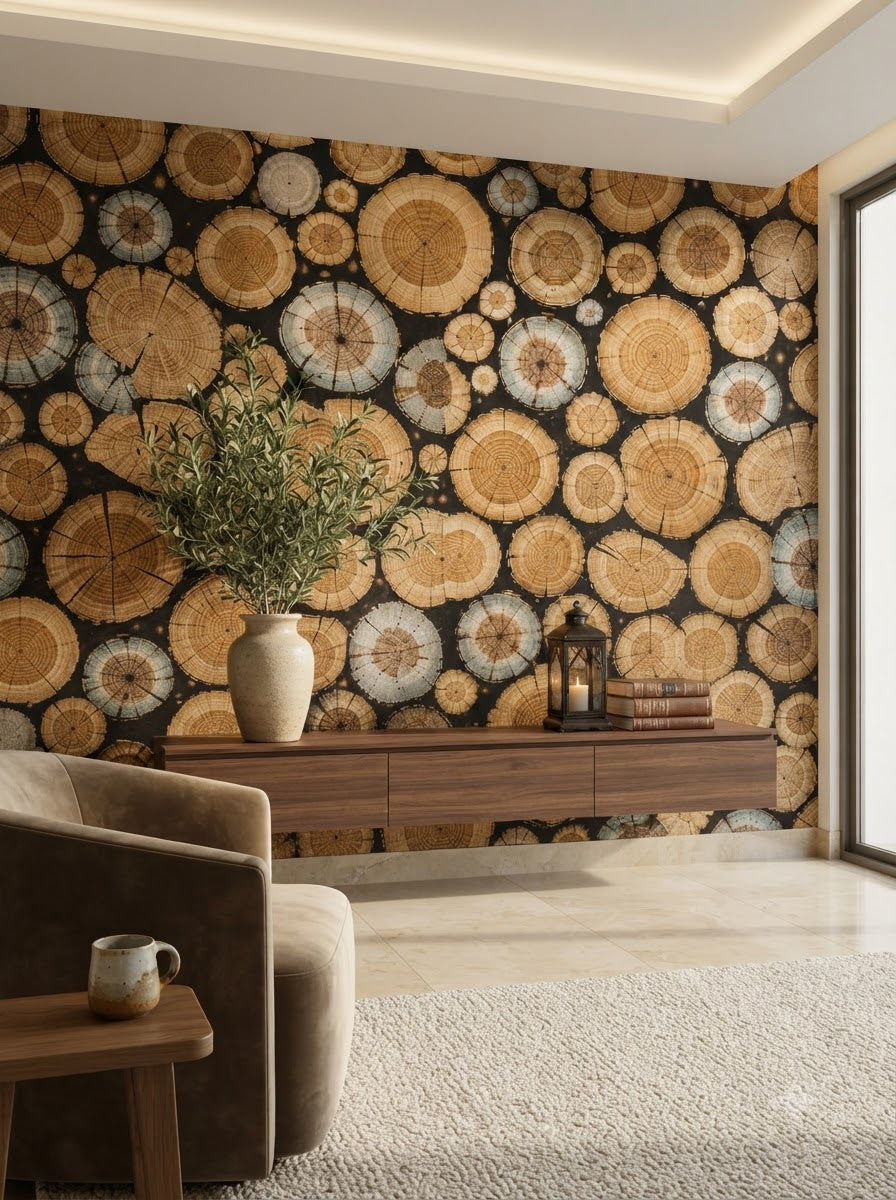 Wood Log Slice Wallpaper Self adhesive sticker wallpaper 45*5mtr(22sqft covering)