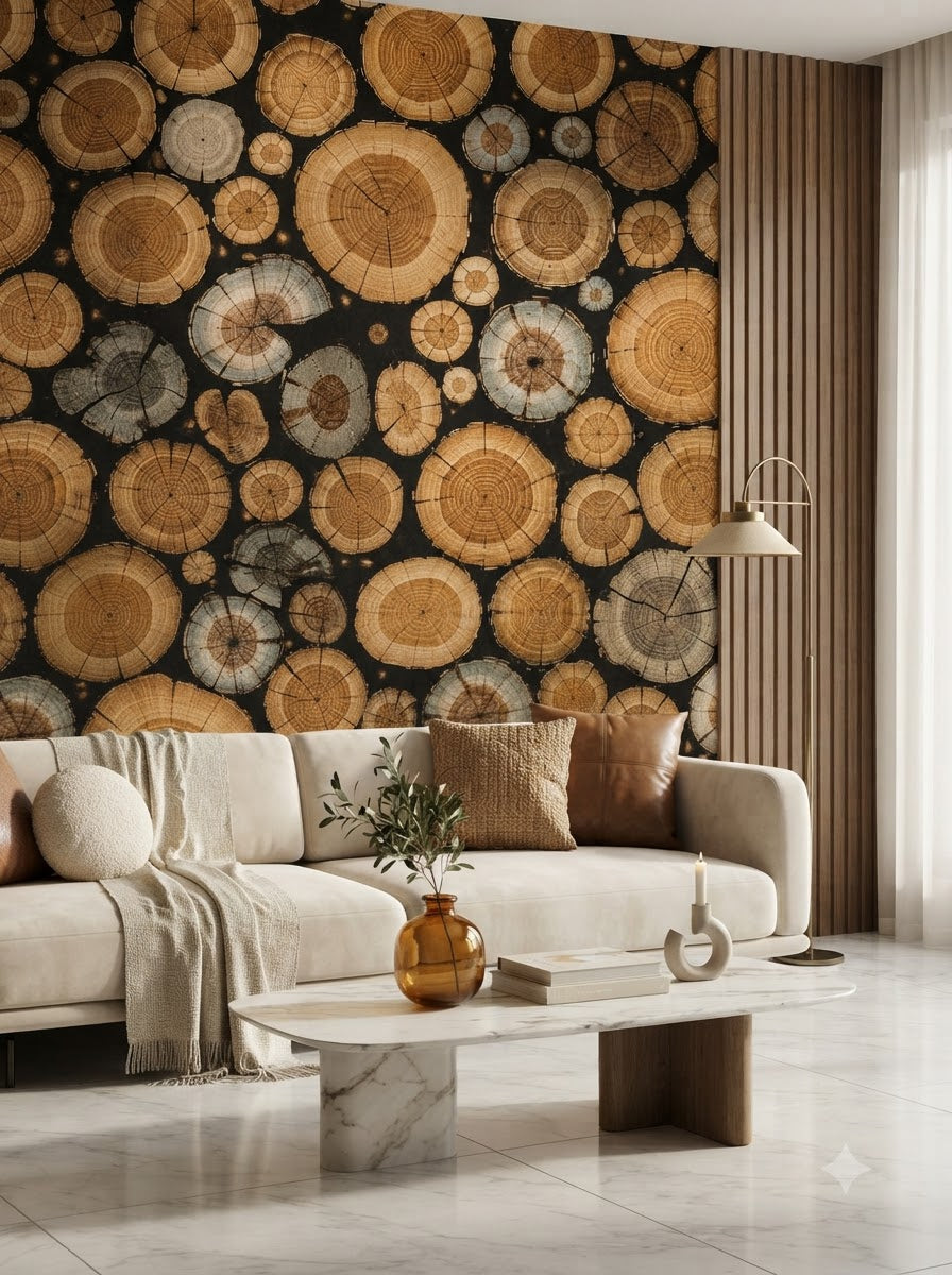 Wood Log Slice Wallpaper Self adhesive sticker wallpaper 45*5mtr(22sqft covering)