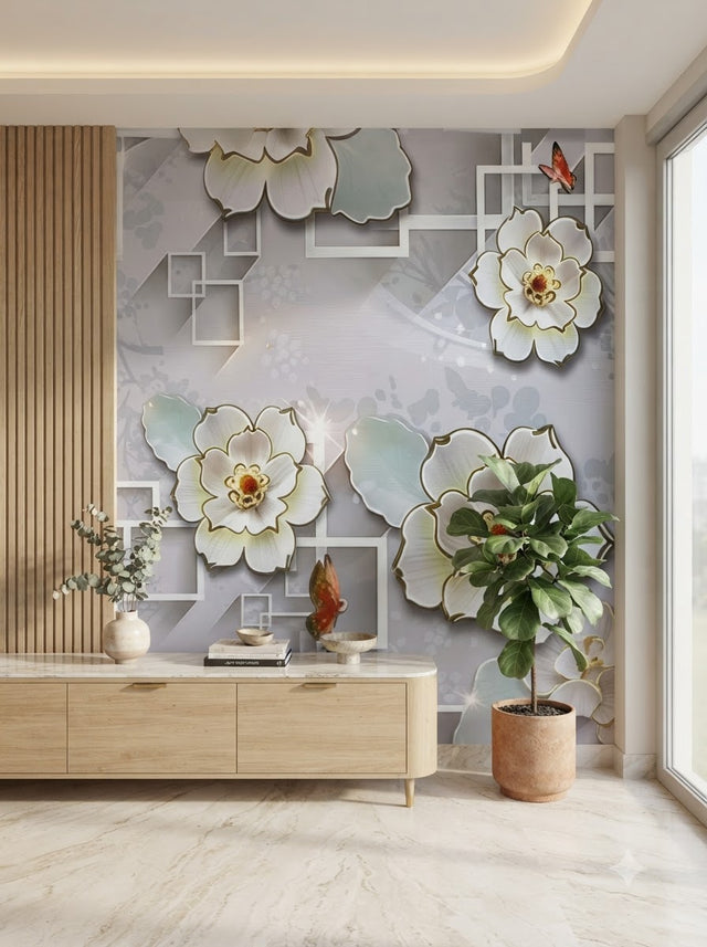 3D Floral Geometric Wallpaper –  Self adhesive sticker wallpaper 45*5mtr(22sqft covering) (Copy)