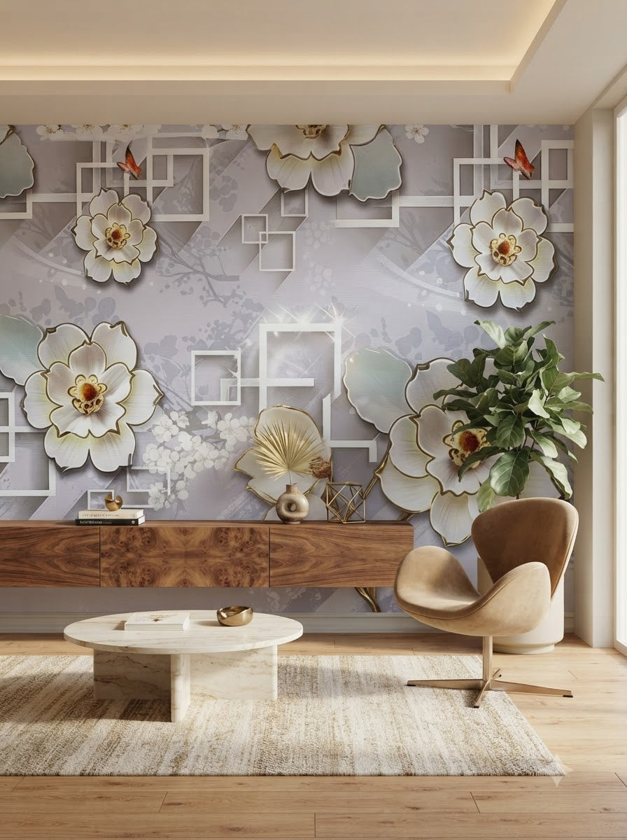 3D Floral Geometric Wallpaper –  Self adhesive sticker wallpaper 45*5mtr(22sqft covering) (Copy)