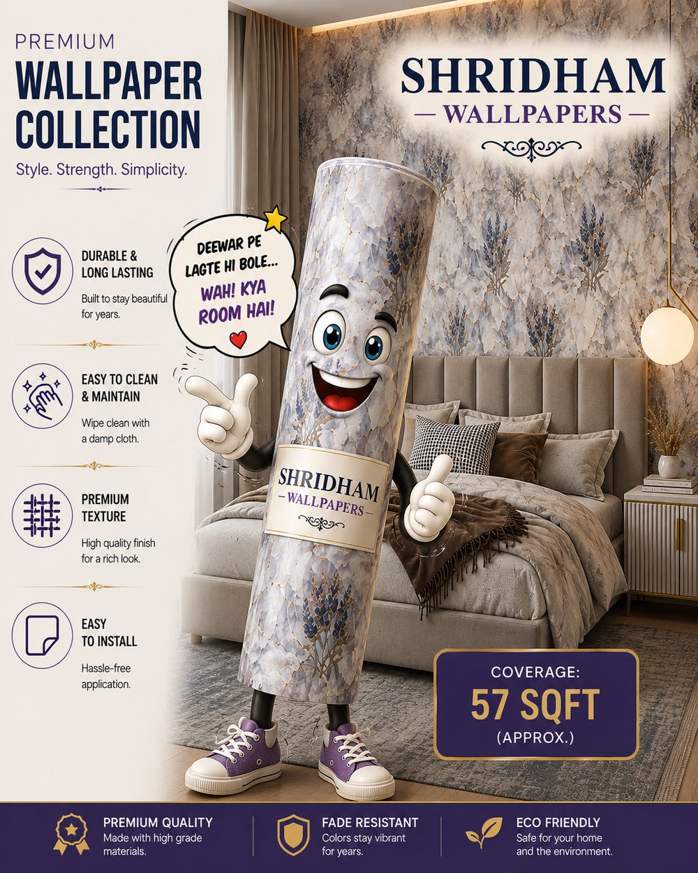 Premium wallpaper with glitter work ( sticking glue packet free )