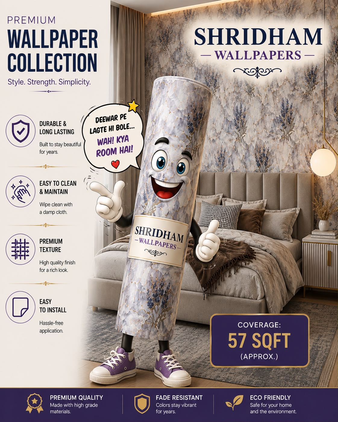 Premium wallpaper with glitter work ( sticking glue packet free )