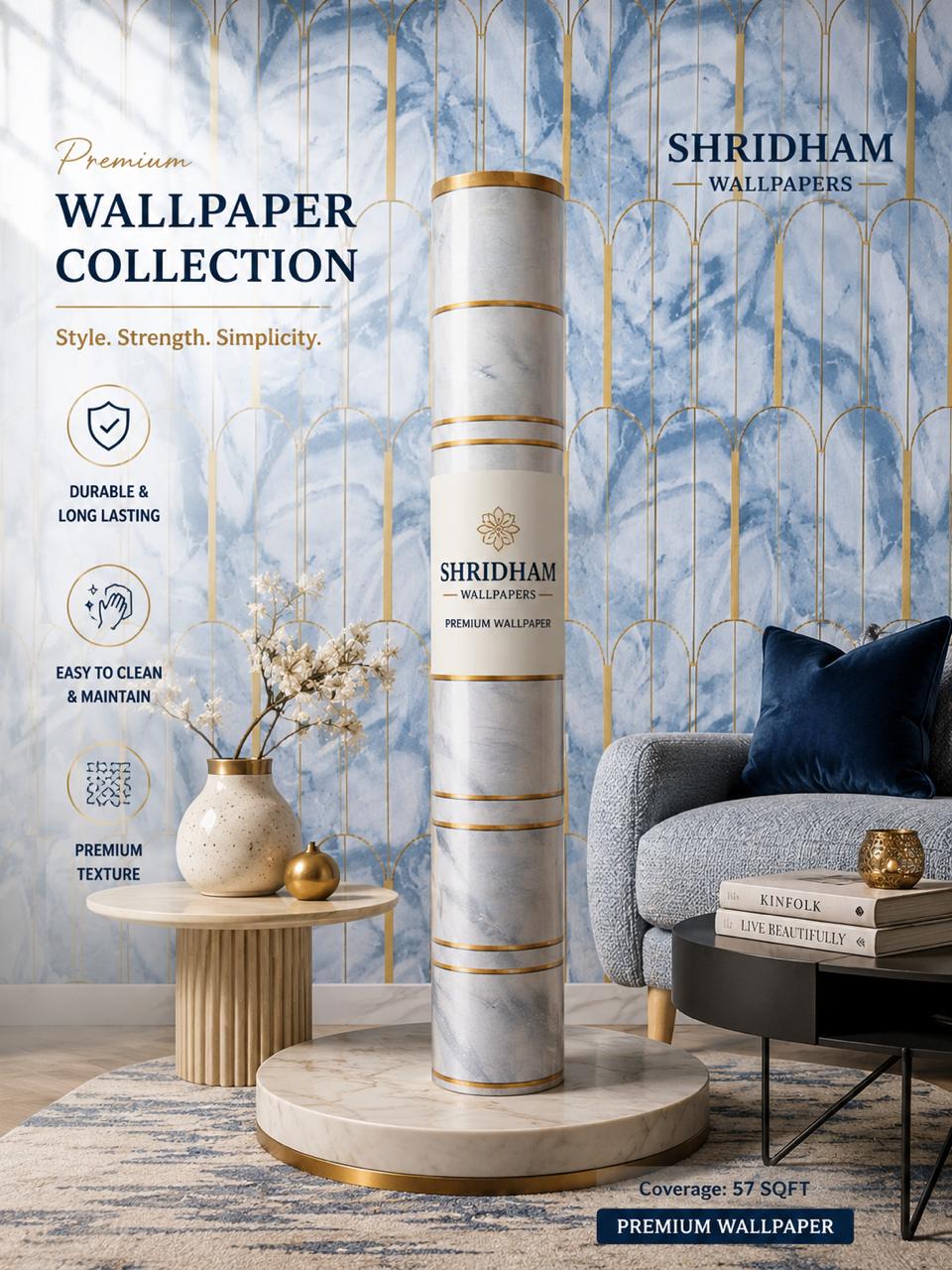 Luxury Blue Marble Geometric Wallpaper 57sqft ( sticking  glue packet free inside)