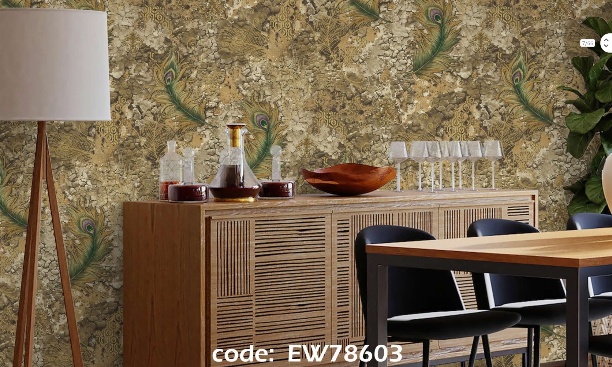 Luxury Peacock Feather Wallpaper –  57sqft ( sticking  glue packet free inside)