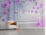 Customize Luxury 3D Purple Rose Tunnel Wallpaper ( pesting glue packet free inside )