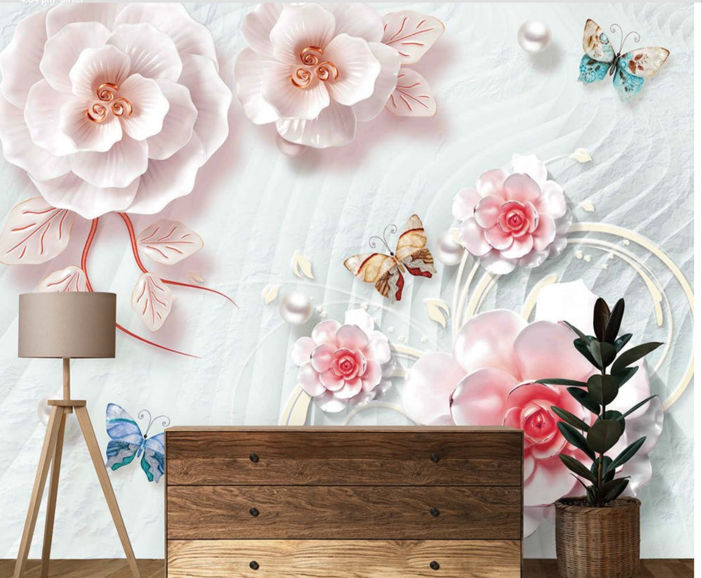 Customize Luxury 3D Floral Wallpaper ( pesting glue packet free inside )
