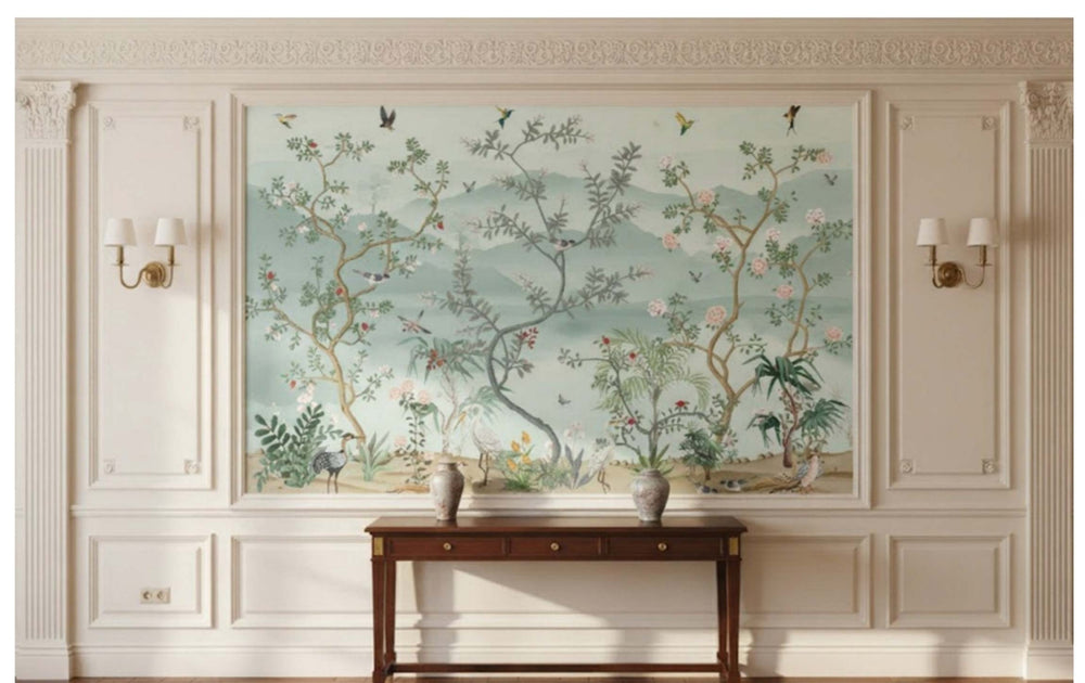 Customize Luxury Chinoiserie garden wallpaper ( pesting glue packet free inside )