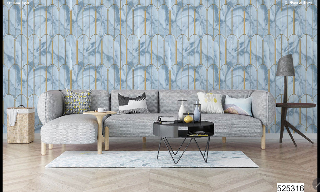 Luxury Blue Marble Geometric Wallpaper 57sqft ( sticking  glue packet free inside)
