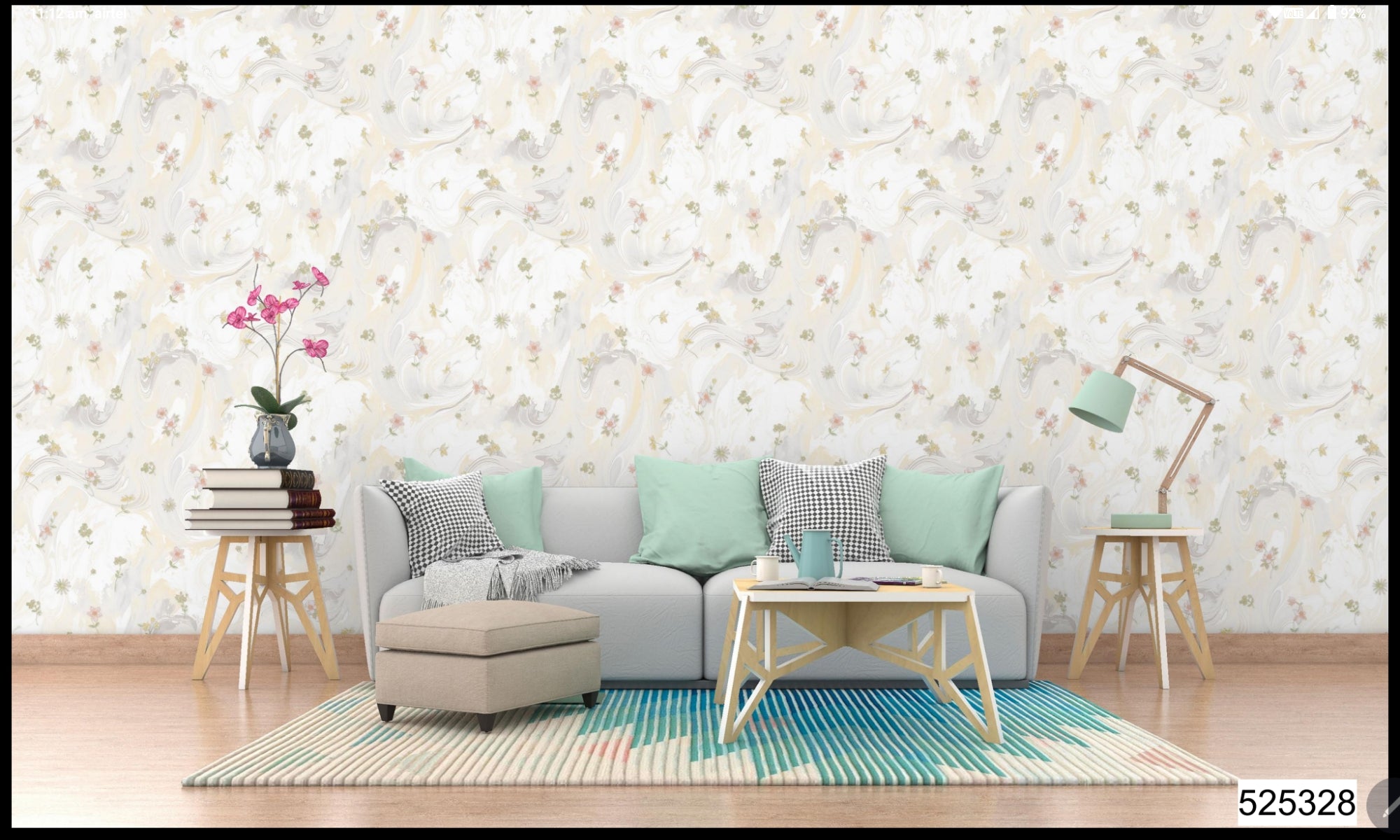 Wallpaper with floral design 57 sqft roll with sticking glue packet