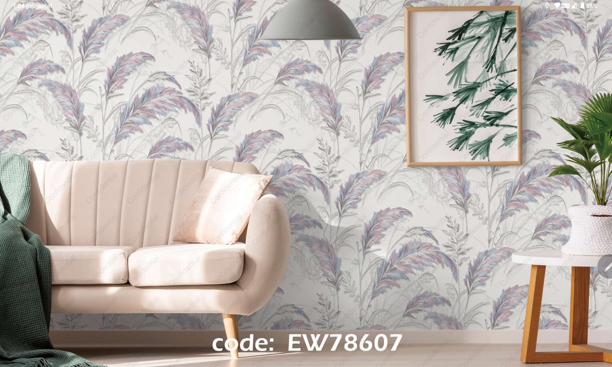 Premium wallpaper feather design with glitter work 57 SQFT( sticking glue packet free)