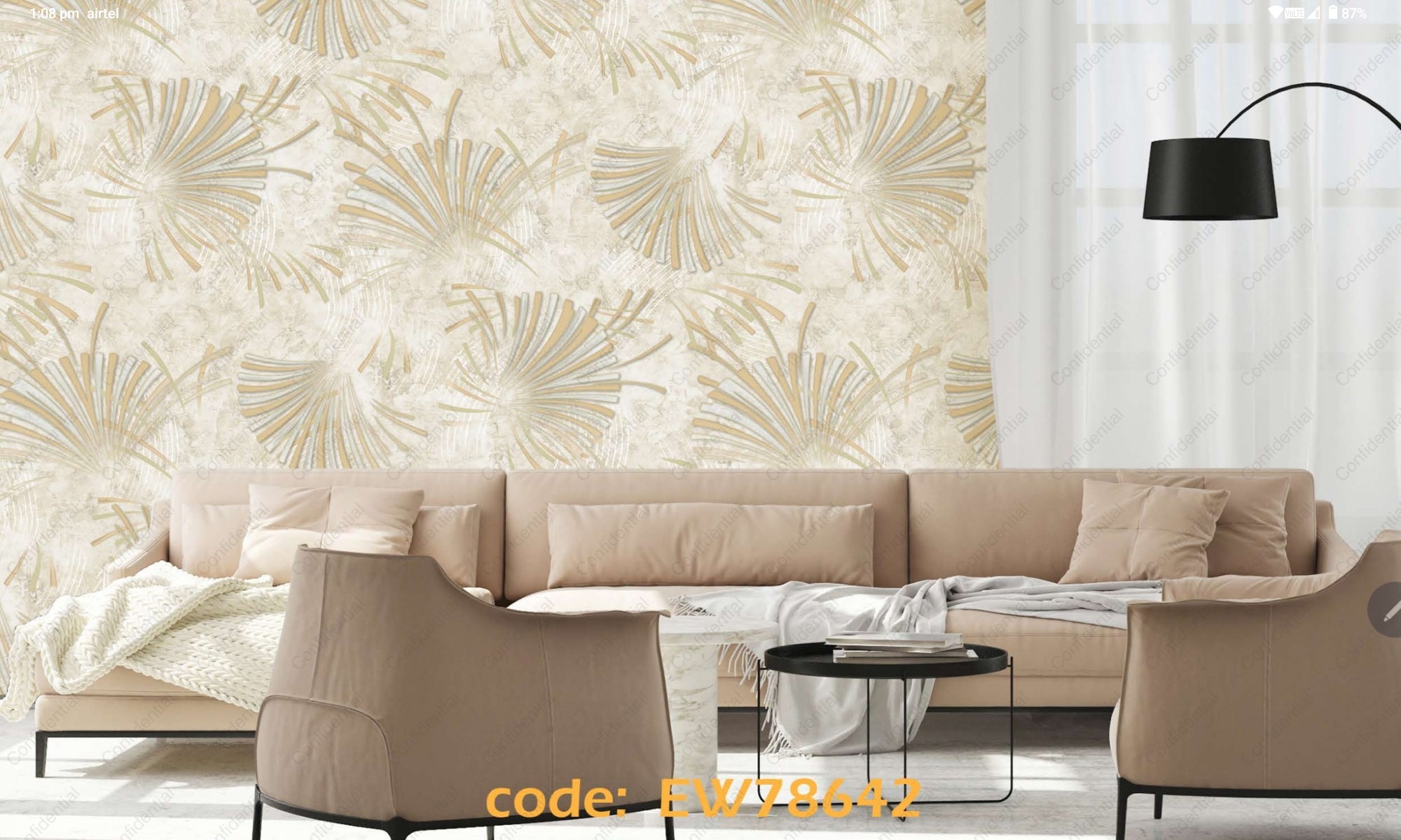 Luxury Golden Fan Leaf Wallpaper 57sqft ( sticking  glue packet free inside) (Copy)
