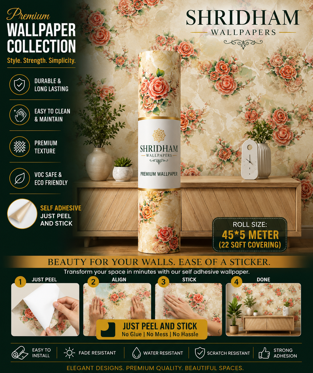 Elegant Floral Vintage Wallpaper –  Self adhesive sticker wallpaper 45*5mtr(22sqft covering)