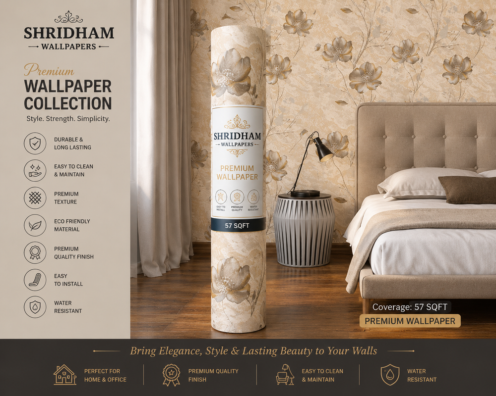 Luxury Floral Beige Wallpaper 57sqft ( sticking  glue packet free inside)