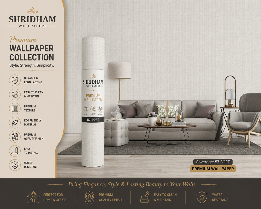 Premium Linen Texture Wallpaper – Elegant Minimalist Collection 57sqft ( sticking  glue packet free inside)