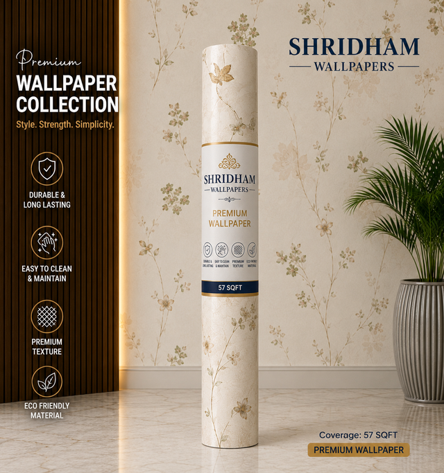 Wallpaper with floral design 57 sqft roll with sticking glue packet