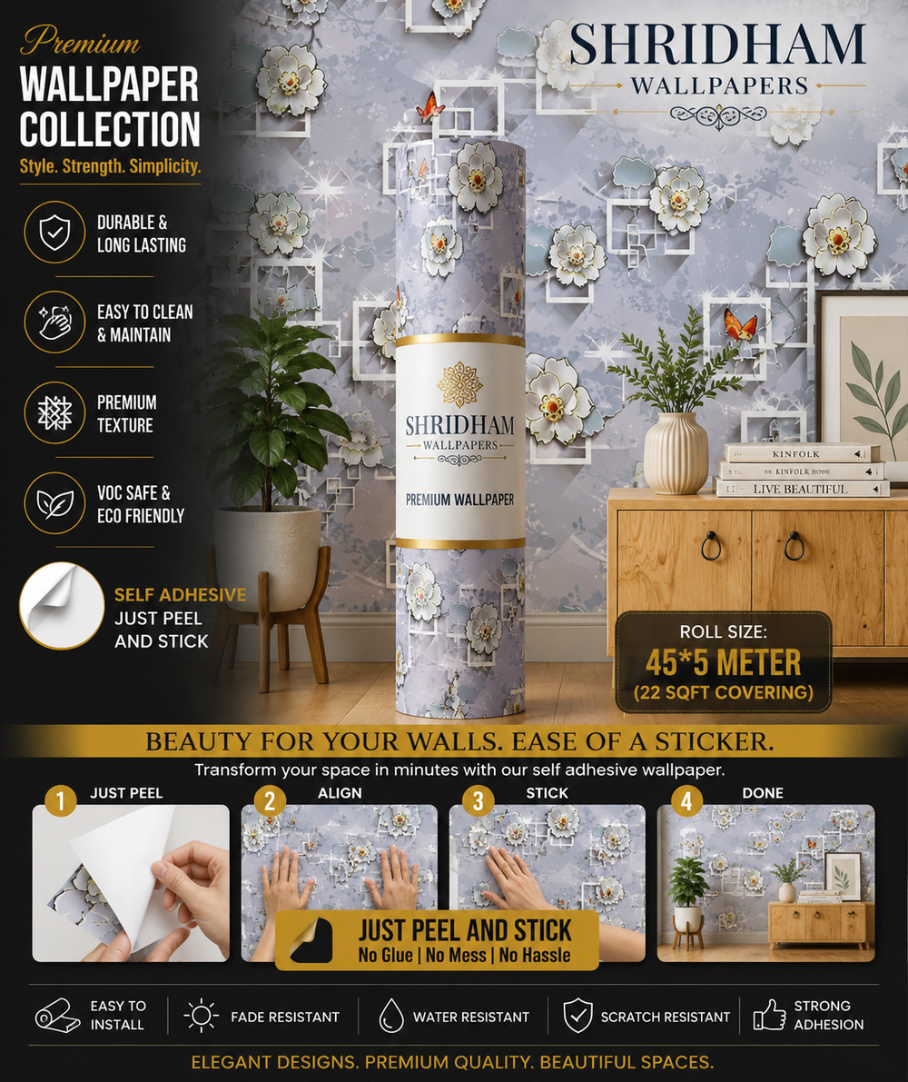3D Floral Geometric Wallpaper –  Self adhesive sticker wallpaper 45*5mtr(22sqft covering) (Copy)