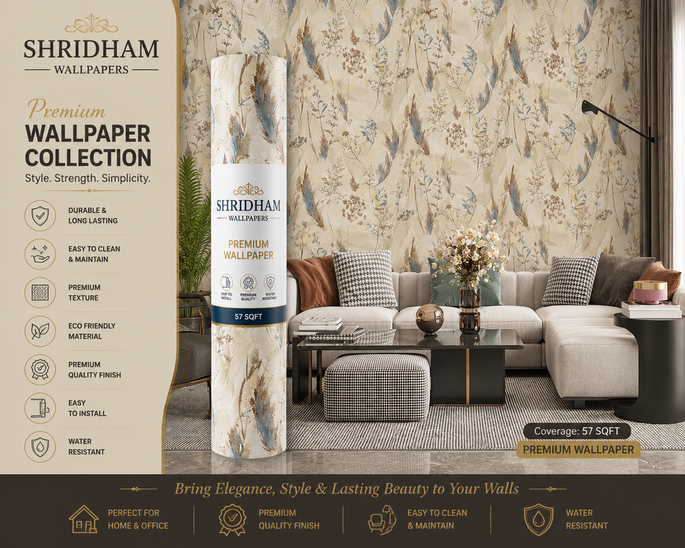 Luxury Botanical Feather Wallpaper 57sqft ( sticking  glue packet free inside)