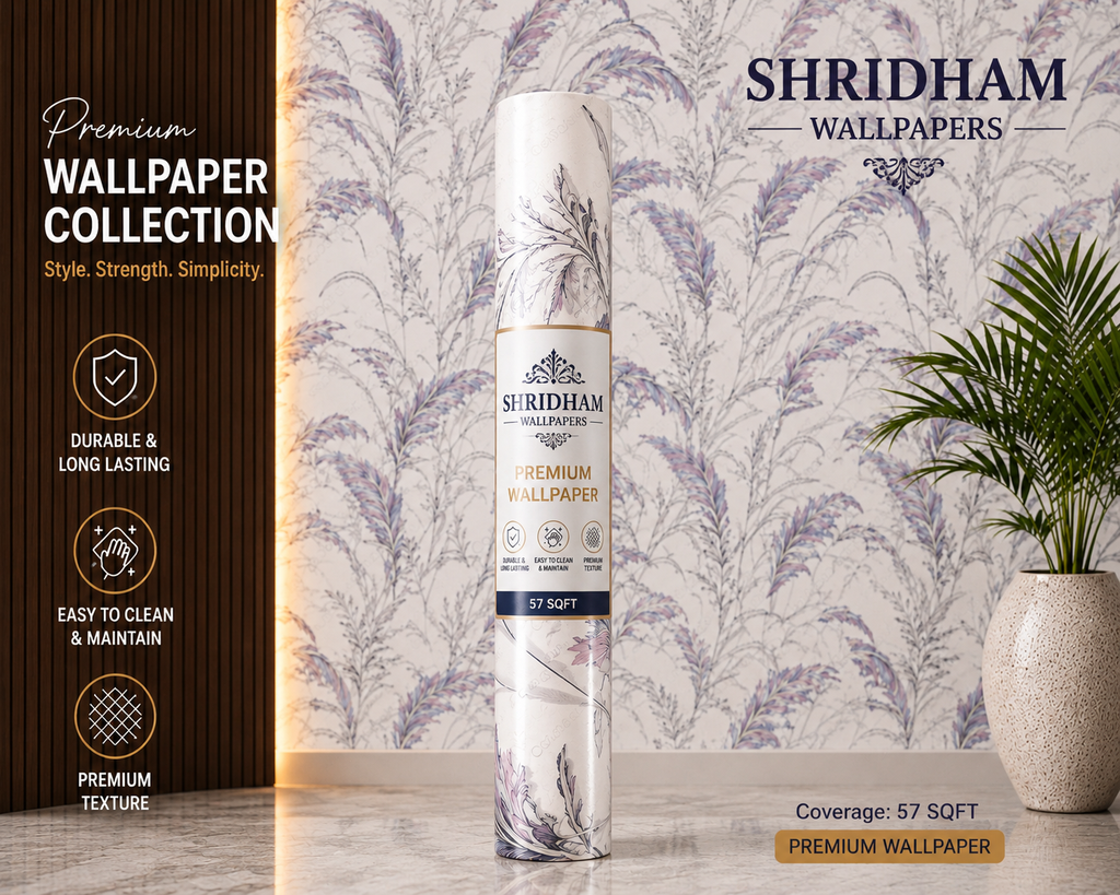 Premium wallpaper feather design with glitter work 57 SQFT( sticking glue packet free)