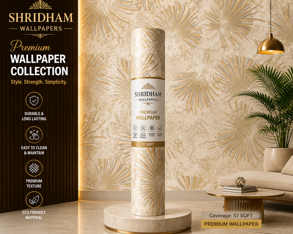 Luxury Golden Fan Leaf Wallpaper 57sqft ( sticking  glue packet free inside)