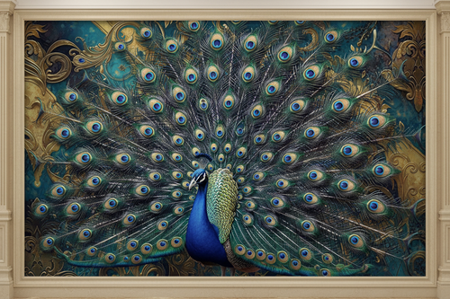 3D Peacock Theme Wallpaper Mural with vibrant jewel-toned feathers